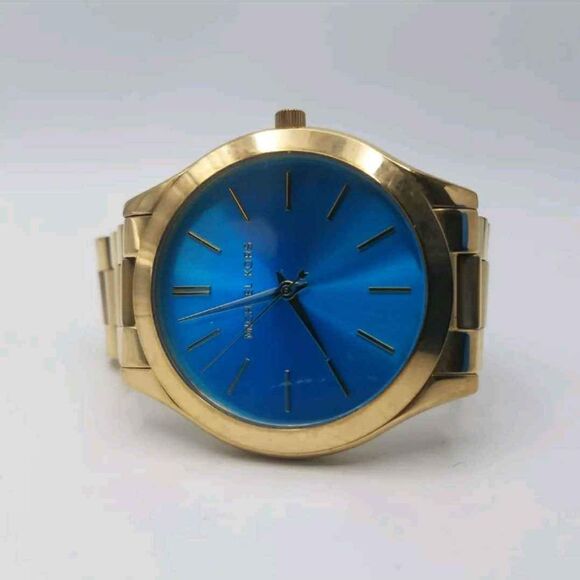 Michael Kors MK Designer Watch MK-3265 Goldtone with Blue Background - Picture 2 of 4